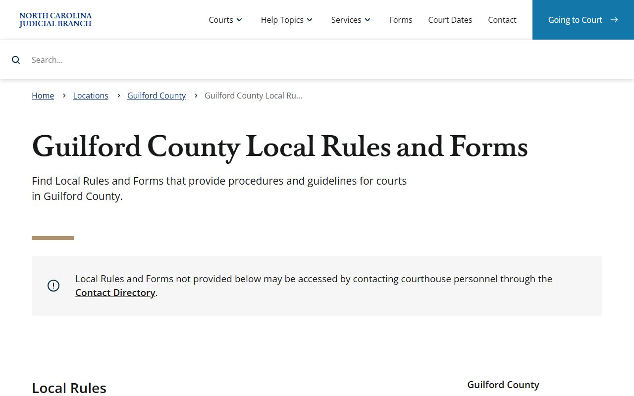 Guilford County court dockets local rules and forms