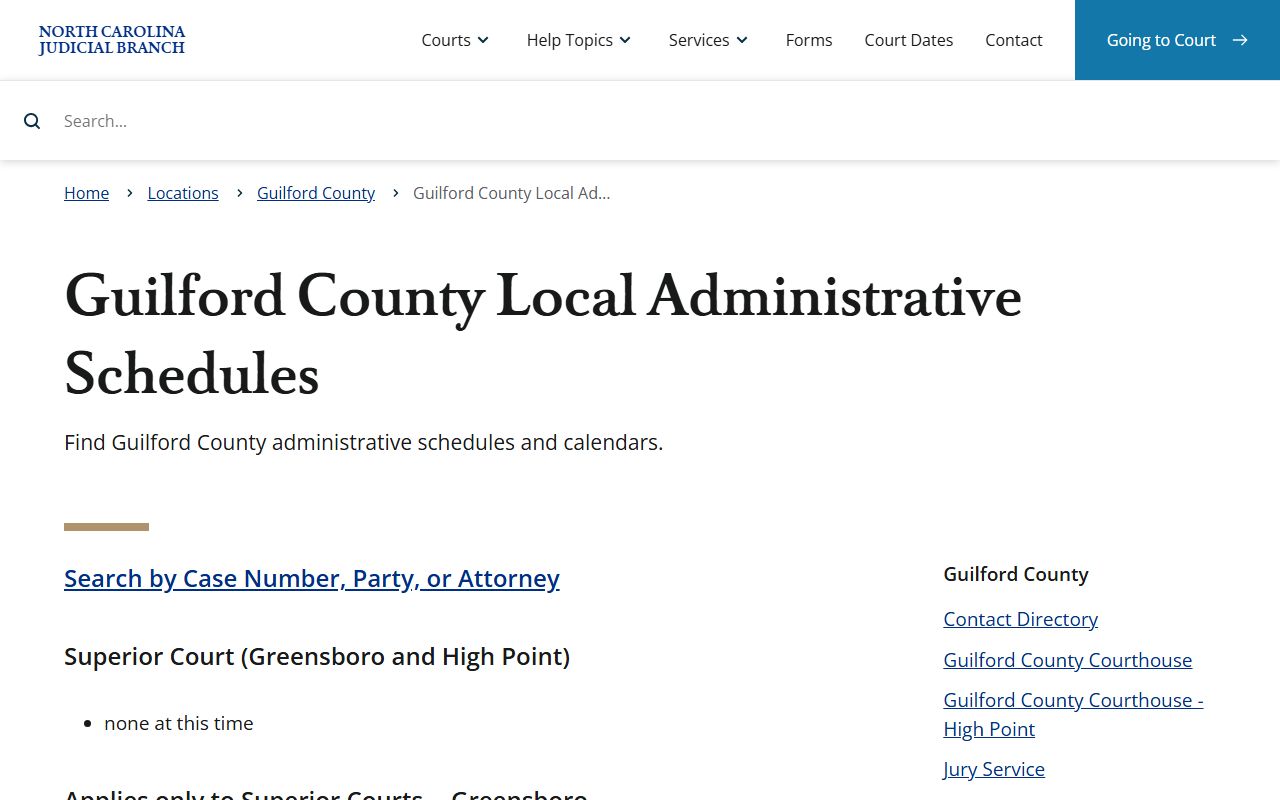 Guilford County court dockets local administrative schedules