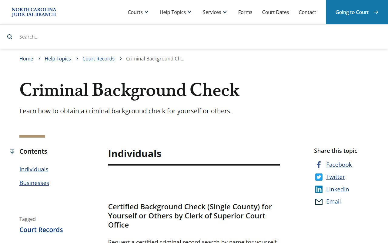 Guilford County court records certified criminal background check page
