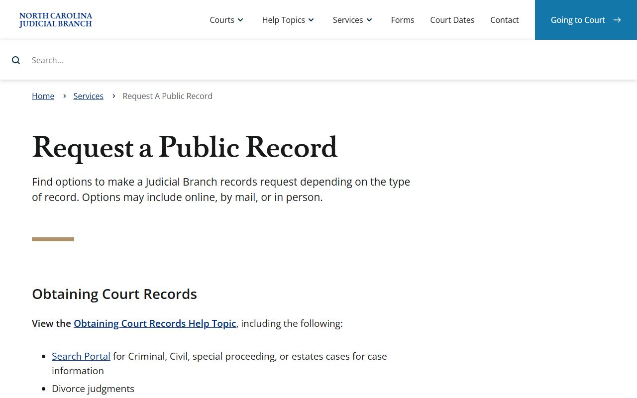 Guilford County court records Judicial Branch public record request page