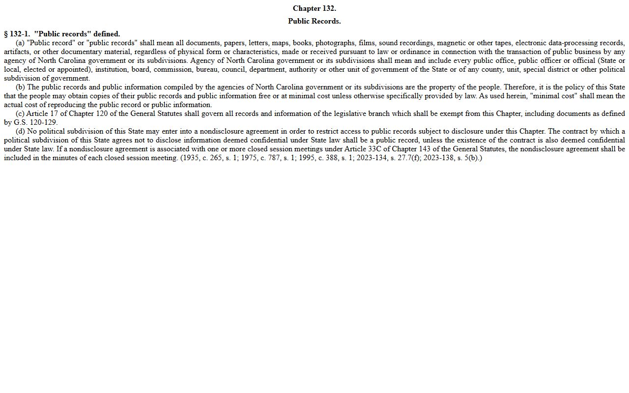 Guilford County court records North Carolina public records statute page