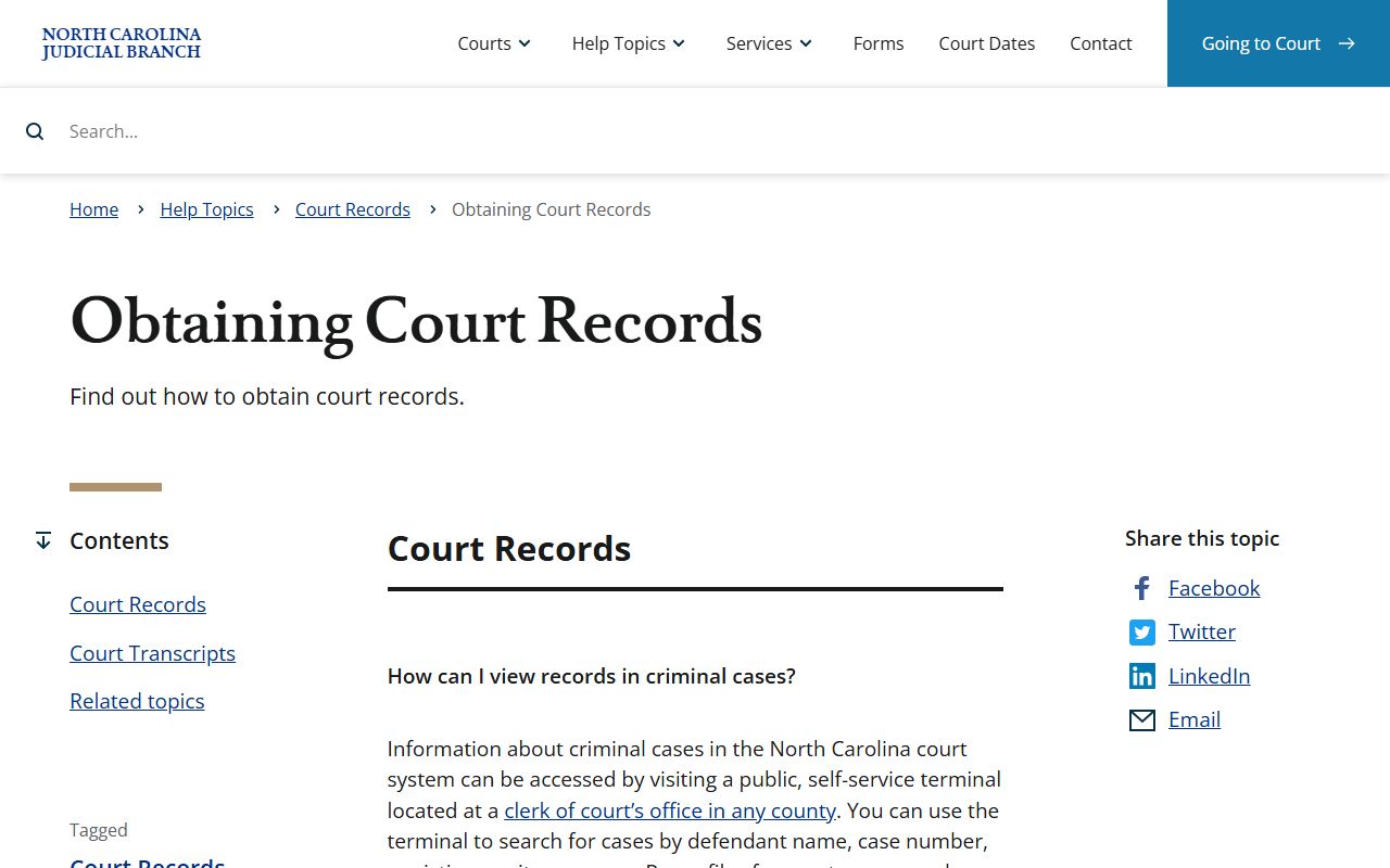 Guilford County court records obtaining court records page