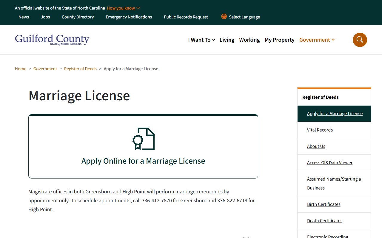 Guilford County marriage and divorce records marriage license requirements