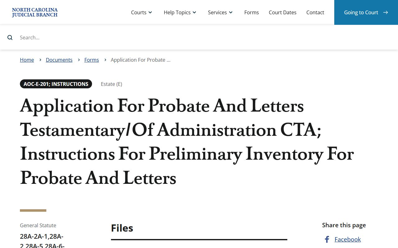 Guilford County probate records AOC-E-201 probate and letters form