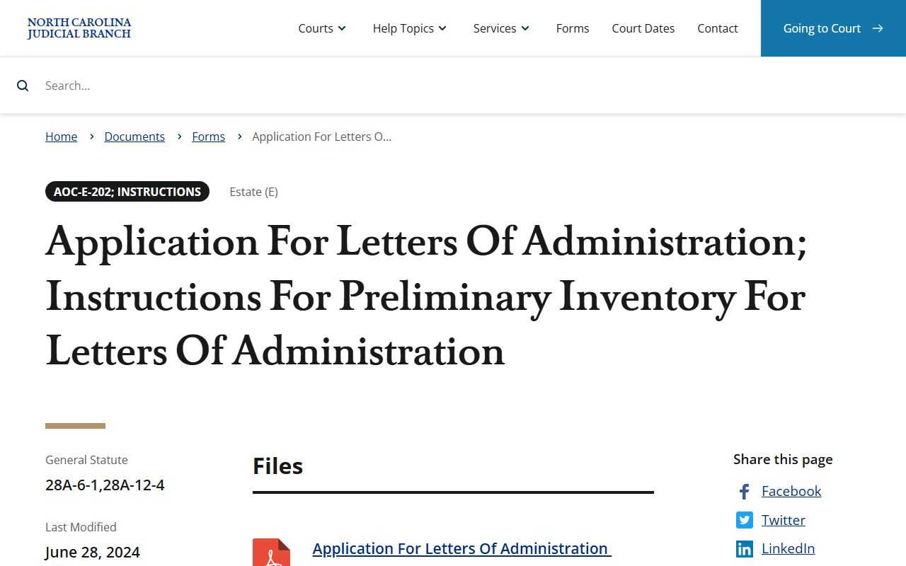 Guilford County probate records AOC-E-202 letters of administration form