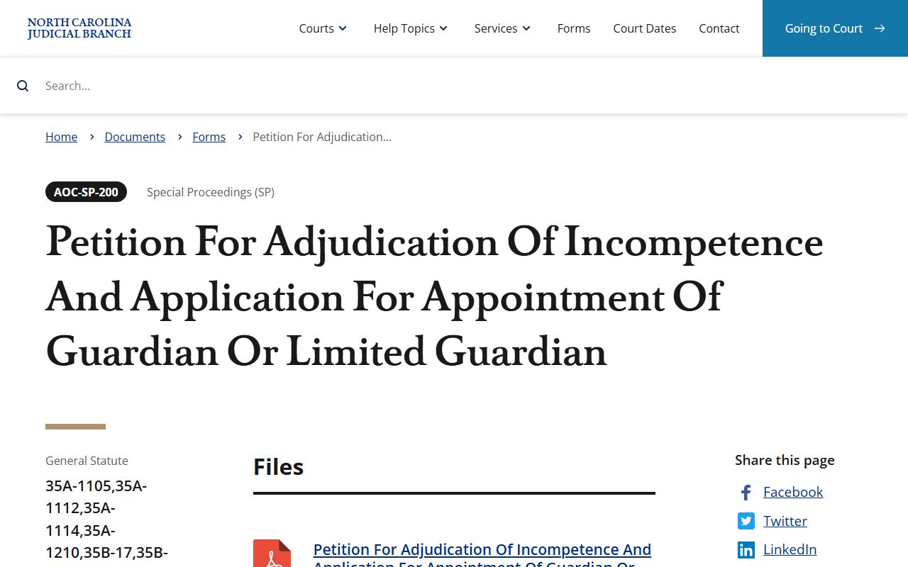 Guilford County probate records AOC-SP-200 guardianship petition