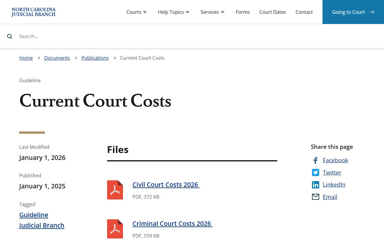 Guilford County traffic court records current court costs