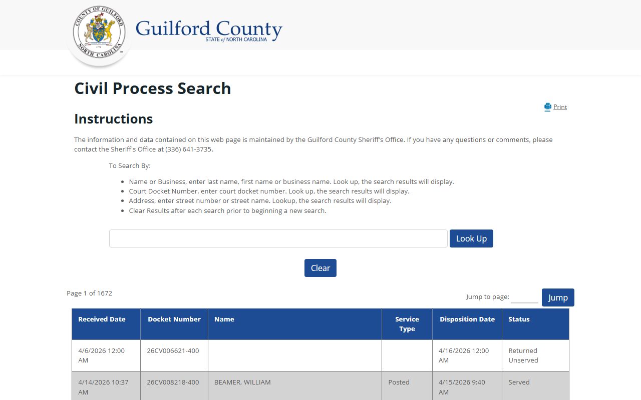 Guilford County warrant records Sheriff civil process lookup