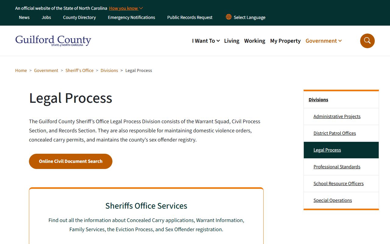 Guilford County warrant records Sheriff Legal Process Division