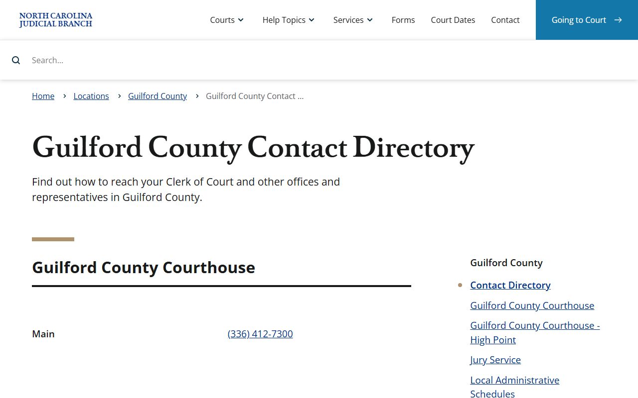 Guilford County Court records court contact directory