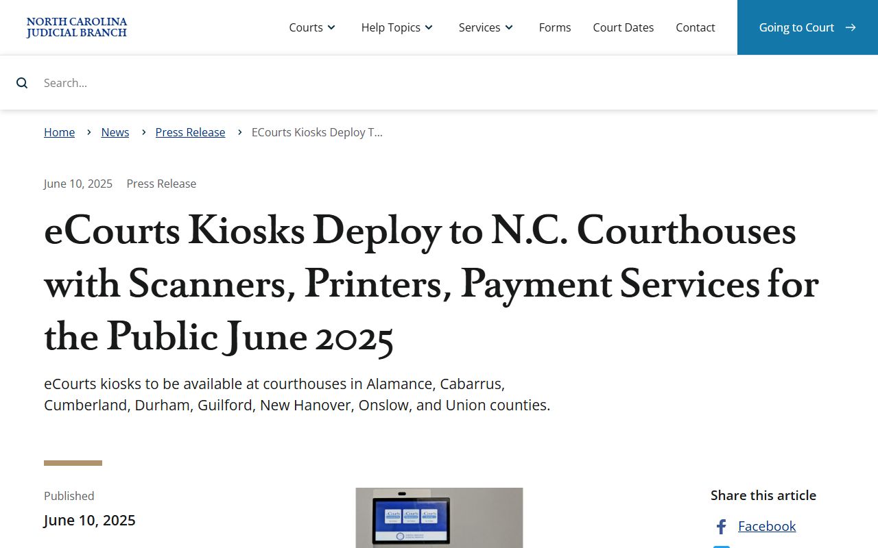 Guilford County Court records eCourts kiosk announcement